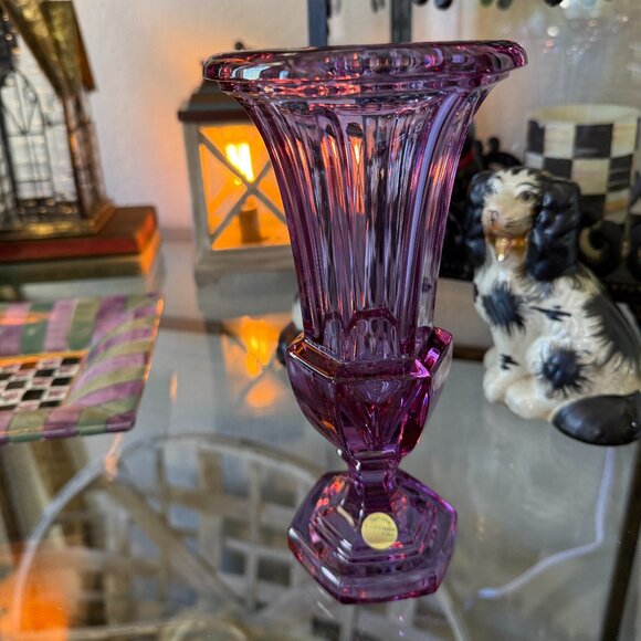 1930's Moser Glass Neodymium Alexandrite Crystal Art Deco Trumpet Vase - Picture 3 of 17